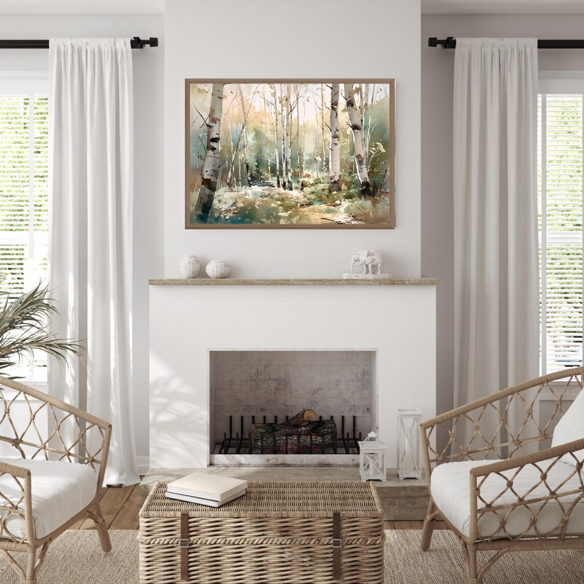 Birch Woods Horizontal Art Print, Watercolor Landscape - Image 3