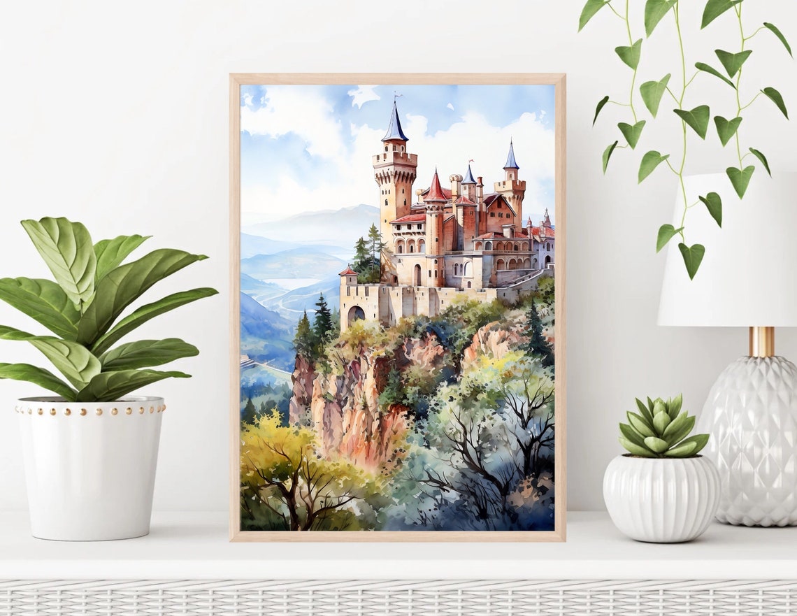 San Marino Hilltop Castle Fortress Watercolor on Rocky Cliff Poster - Image 4