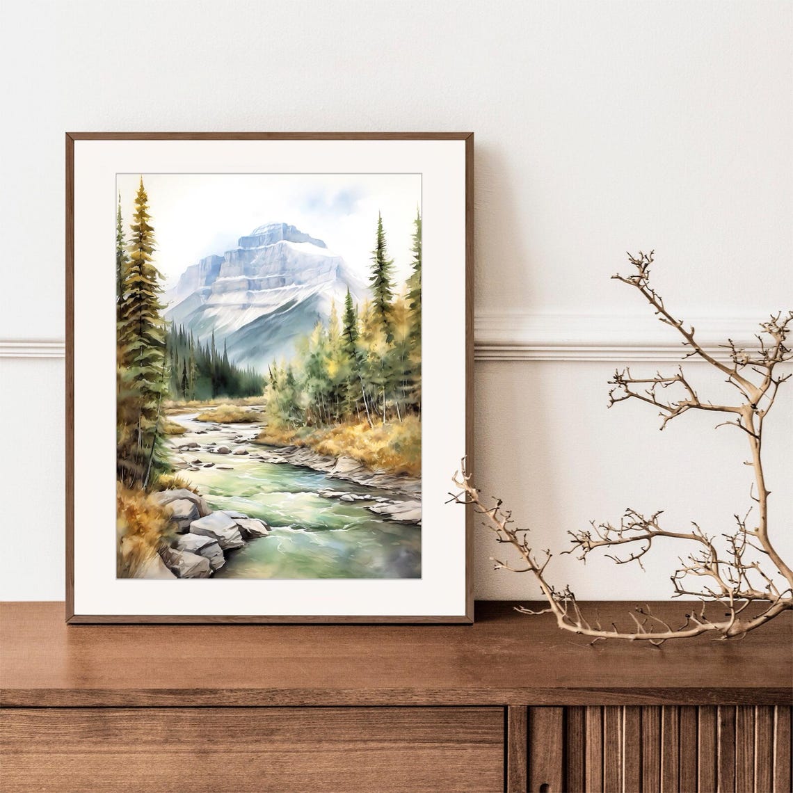 Banff National Park Stream Pine Forest Watercolor Mountain Art Print - Image 2