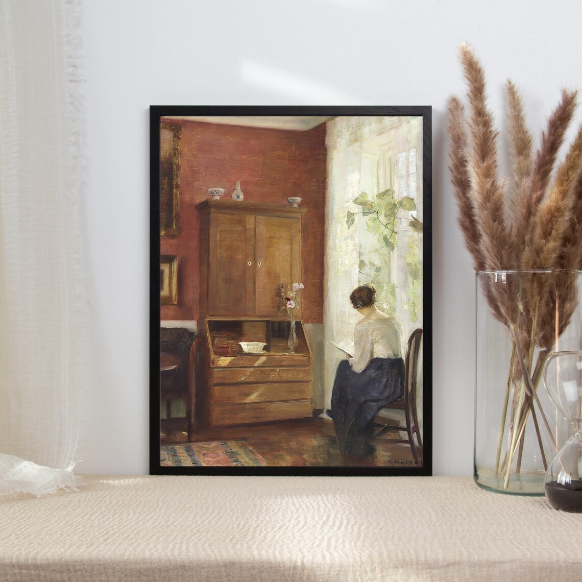 Antique Woman Reading, Vintage Oil Painting Print - Image 2