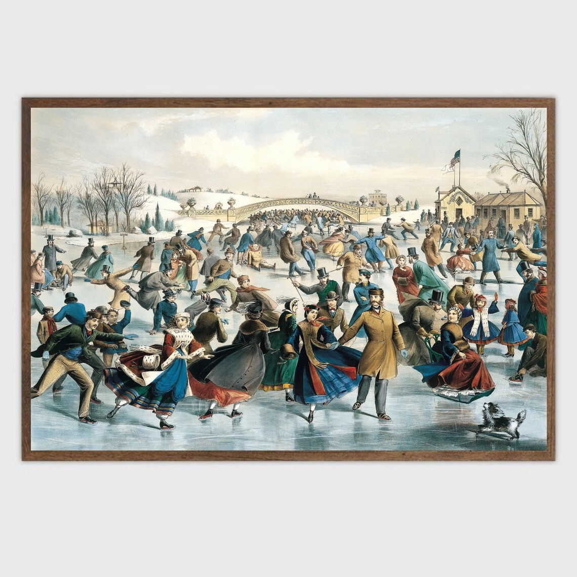 Vintage Central Park Ice Skating Christmas Art Print - Image 2