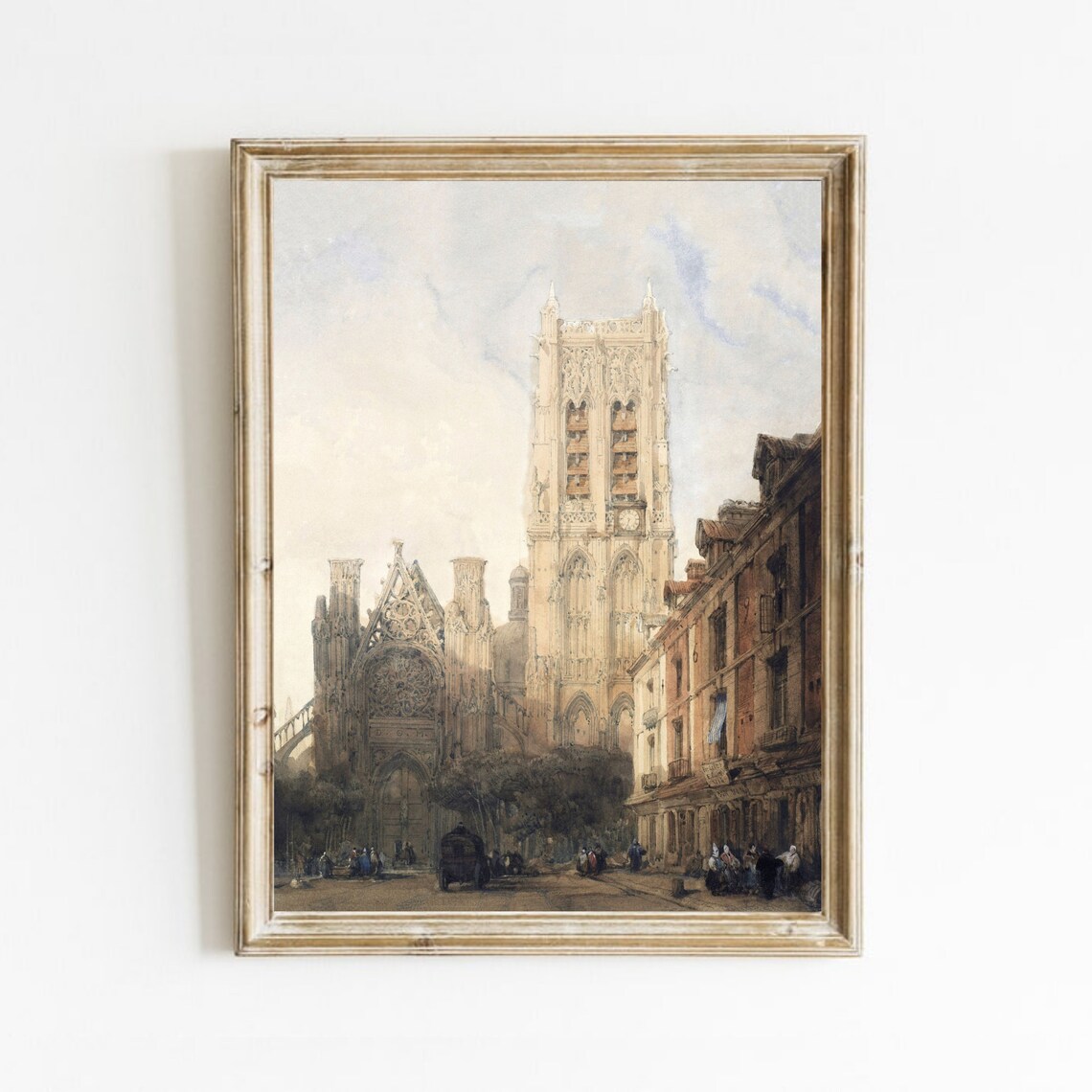 Vintage Church Village Art Print, Antique Cityscape