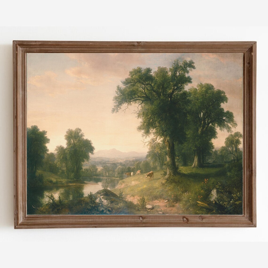 Vintage Farmhouse Country Cow Landscape Art Print