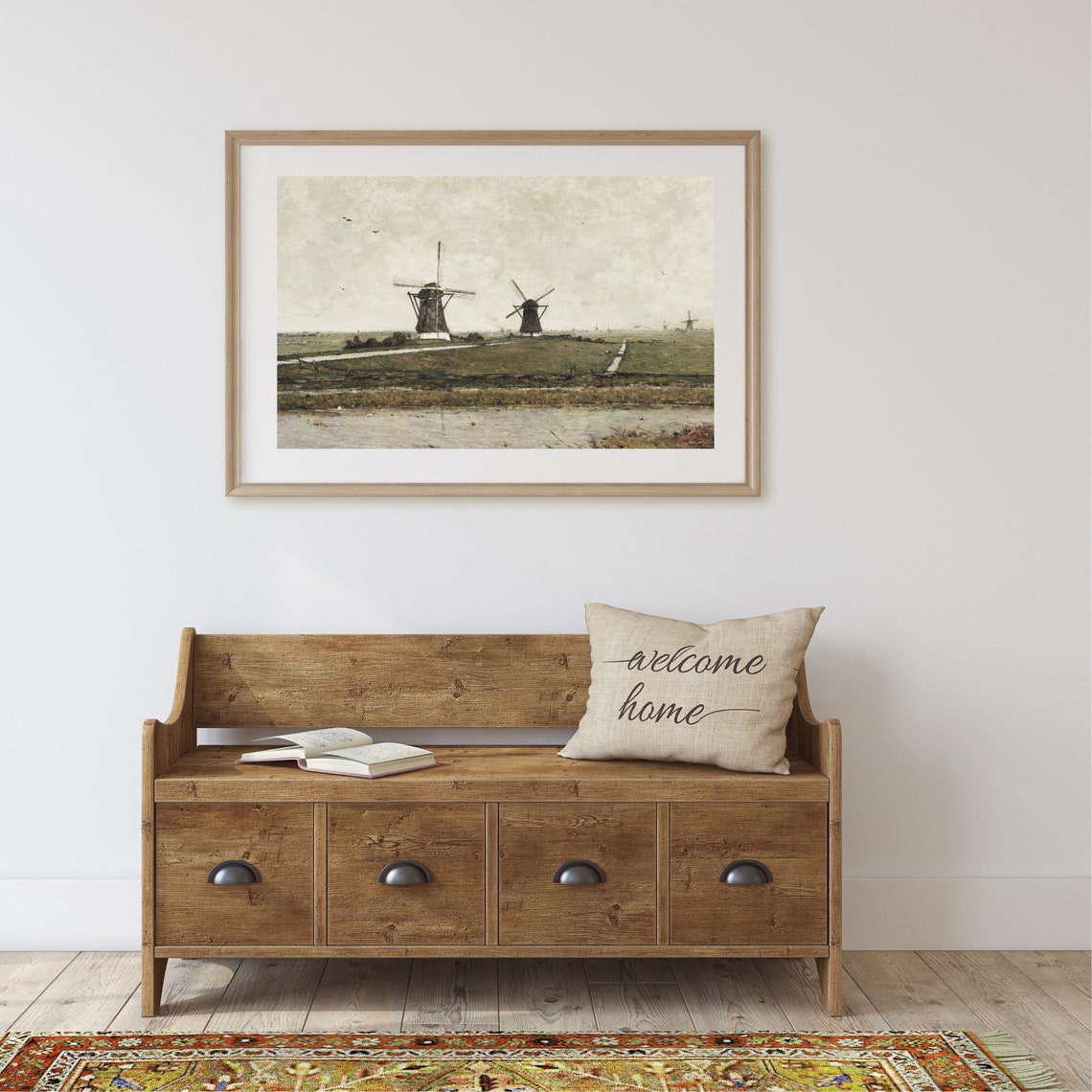 Dutch Windmills Across The Polder Vintage Holland Landscape Poster - Image 2