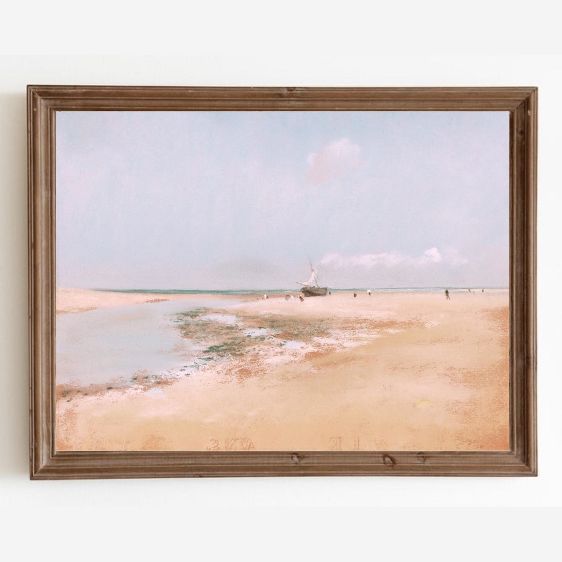 Peaceful Beach Sailboat Vintage Pastel Seascape Coastal Decor Poster