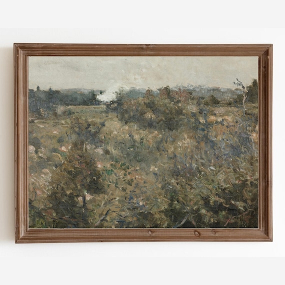 Vintage Country Landscape Meadow Art Print, Farmhouse Decor