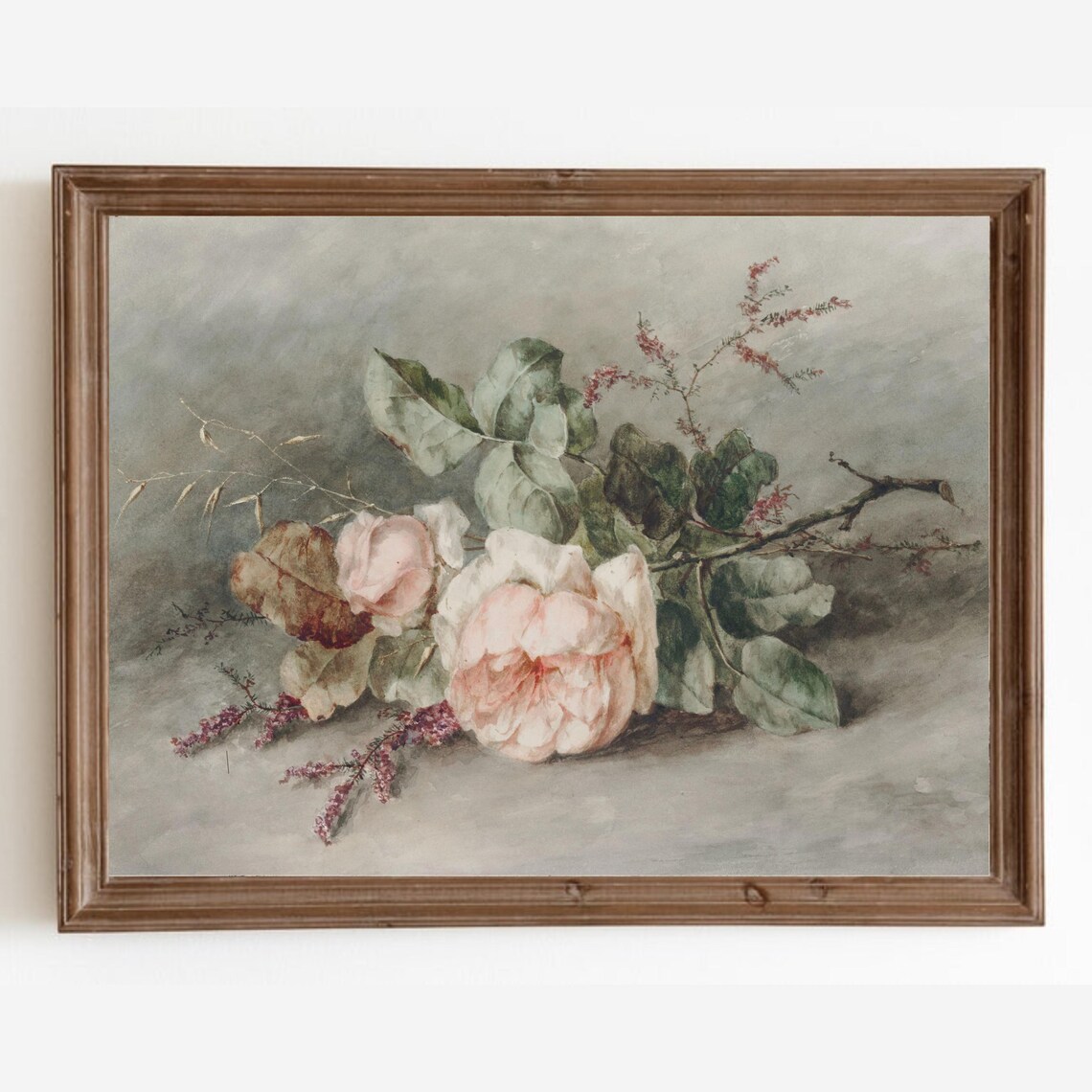 Neutral Roses Still Life, Vintage Floral Art Print