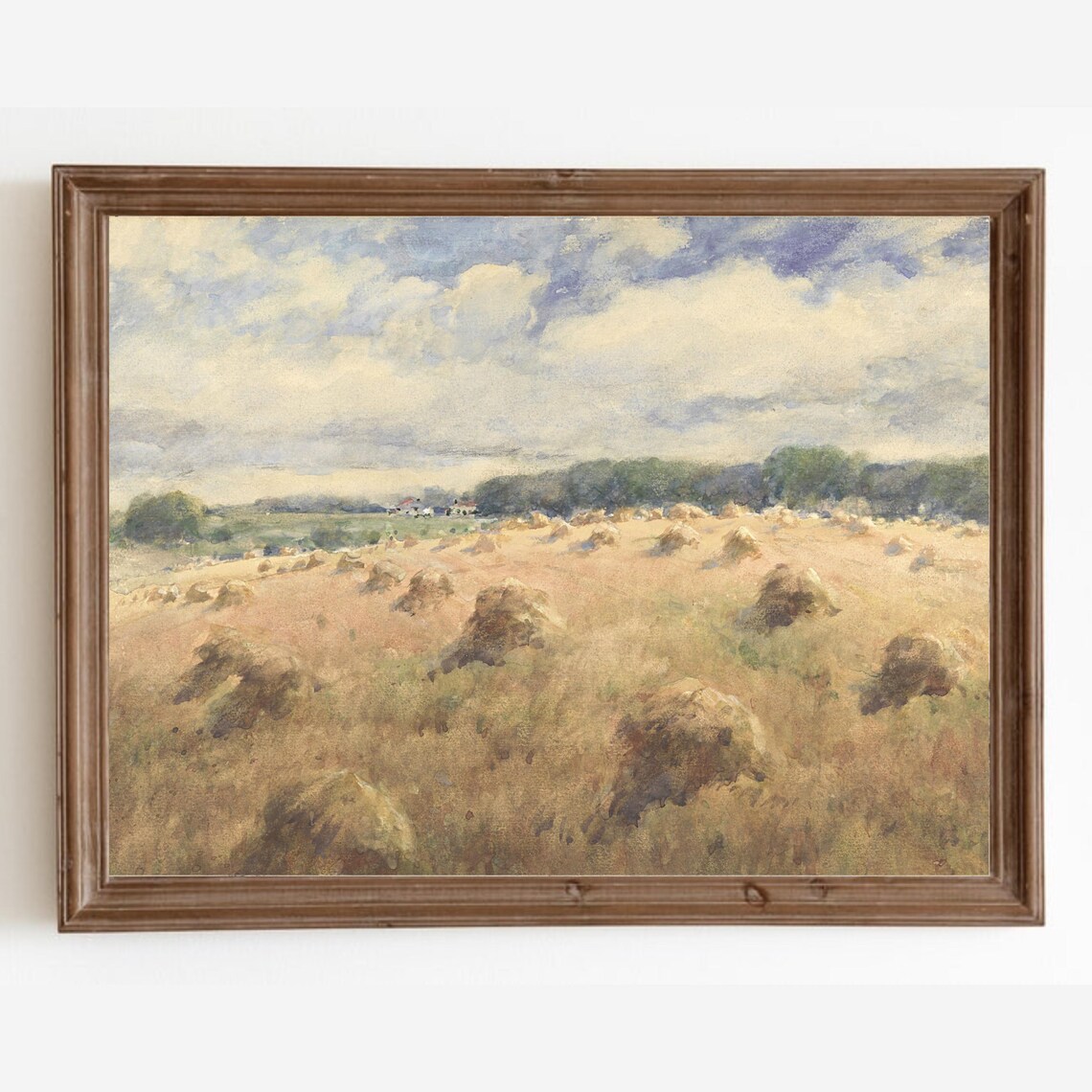 Wheat Field Vintage Farmhouse Landscape Art Print