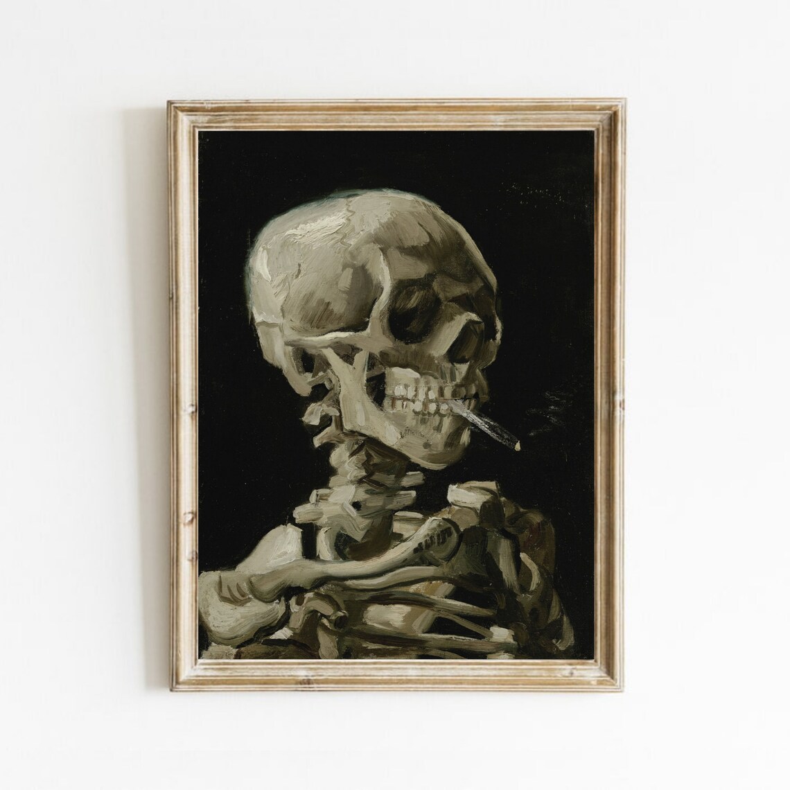 Skull With Burning Cigarette, Vintage Art Print