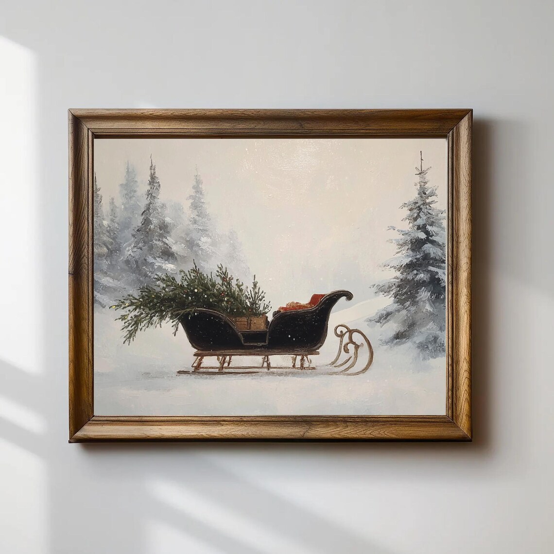 Vintage Christmas Sleigh Print, Farmhouse Holiday Art