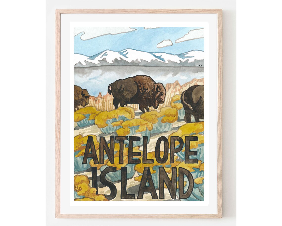 Antelope Island Vintage Travel Poster, Utah Art Print