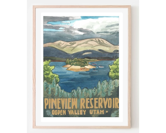 Scenic Pineview Reservoir Ogden Valley Utah Vintage Travel Poster