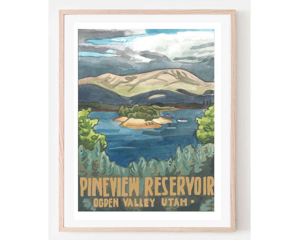 Scenic Pineview Reservoir Ogden Valley Utah Vintage Travel Poster
