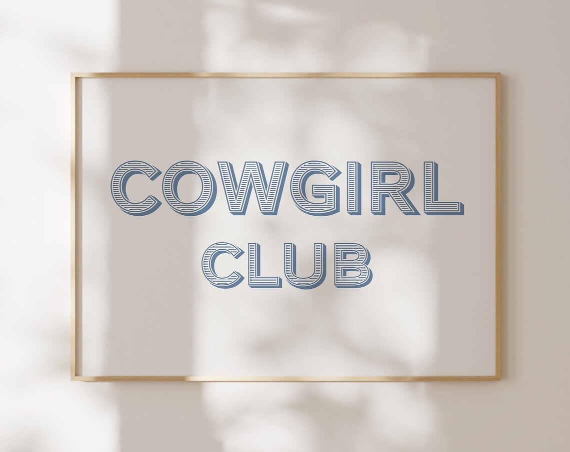 Cowgirl Club White Striped Letters Soft Pink Minimalist Poster - Image 3