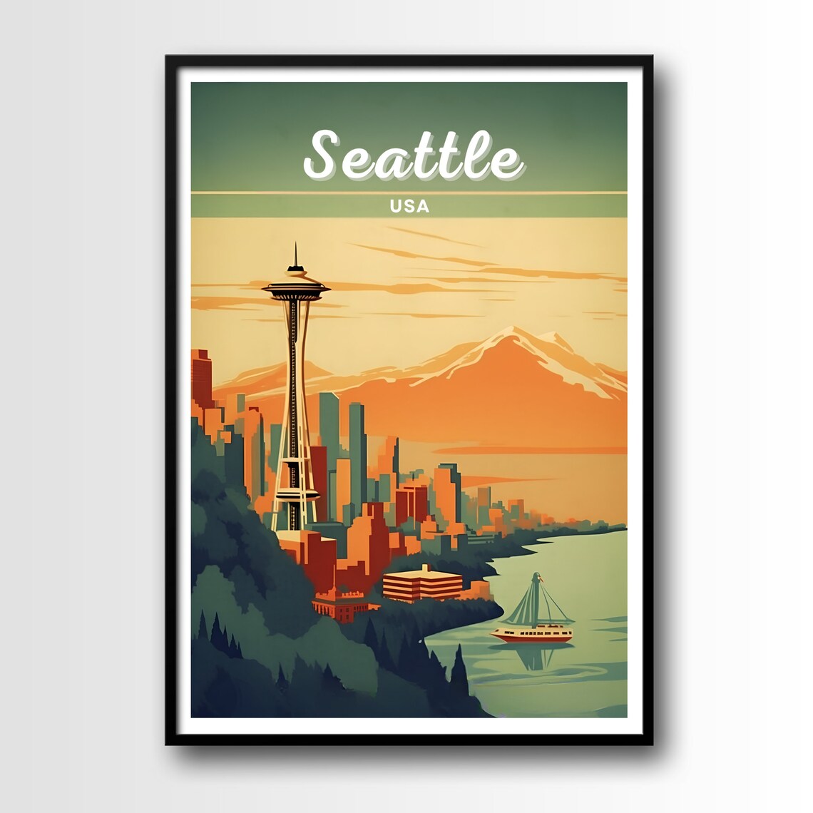 Seattle Travel Poster, City Wall Art Print