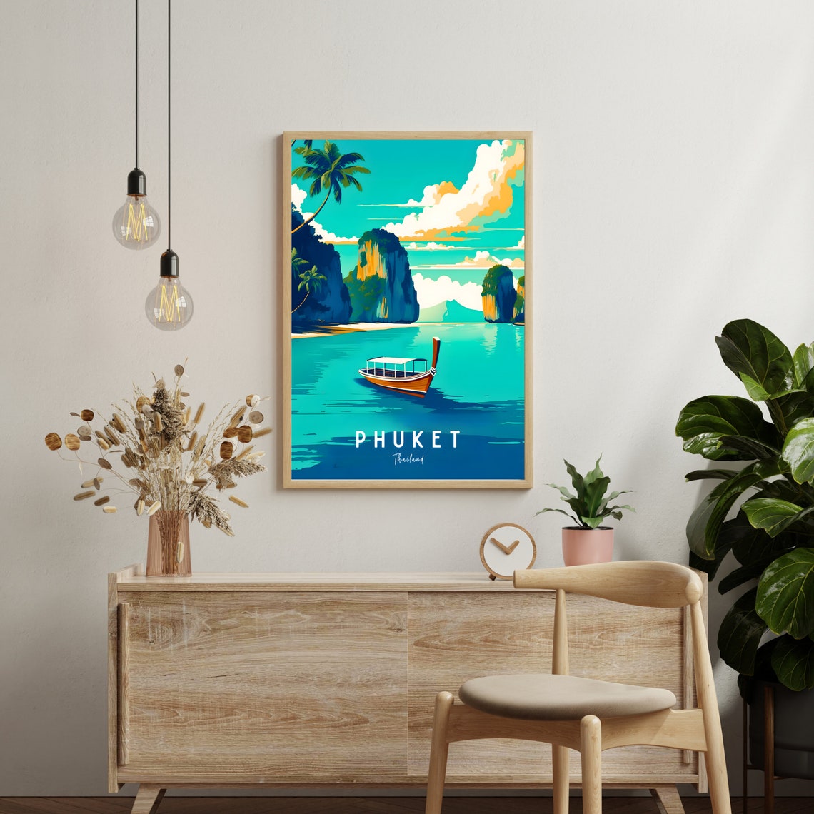 Phuket Thailand Longtail Boat Limestone Cliffs Sunset Travel Poster - Image 2