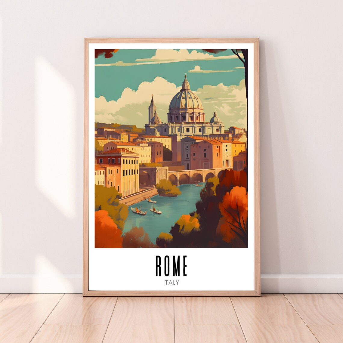 Rome Italy Saint Peters Basilica Dome Tiber River Boats Travel Poster - Image 2