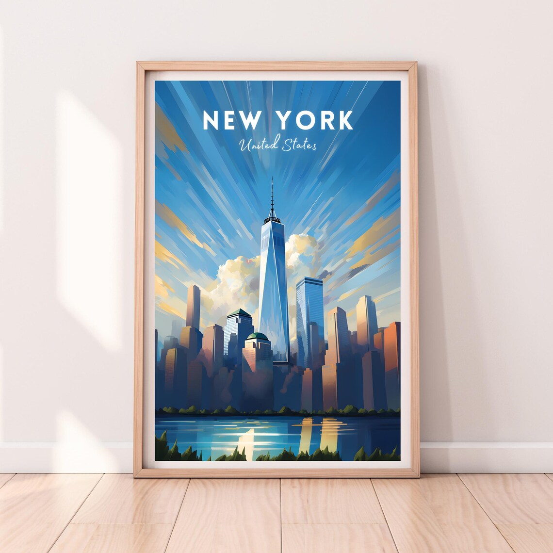 New York Freedom Tower Manhattan Skyline Sunrise Travel Poster - Image 2