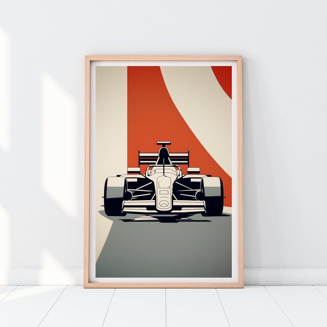 Formula One Race Car Front View Minimalist Red Sun Poster Art Decor - Image 2