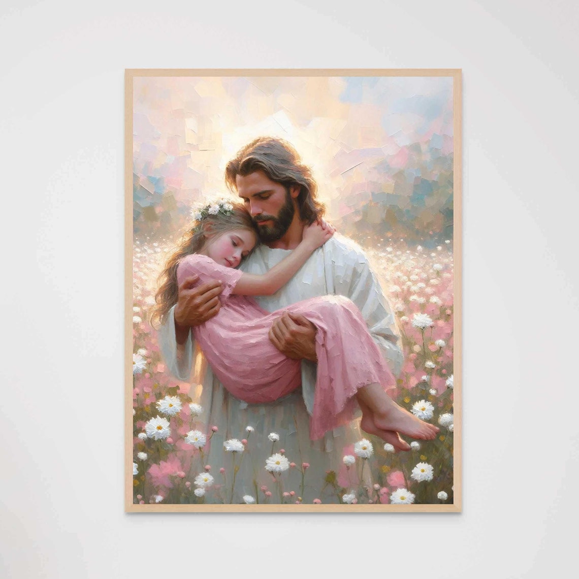 Saved By Him Christian Wall Art Jesus With Girl Art Jesus Picture Lds Art Bible Prints Christ With Kids Jesus Painting Christian Art - Image 7