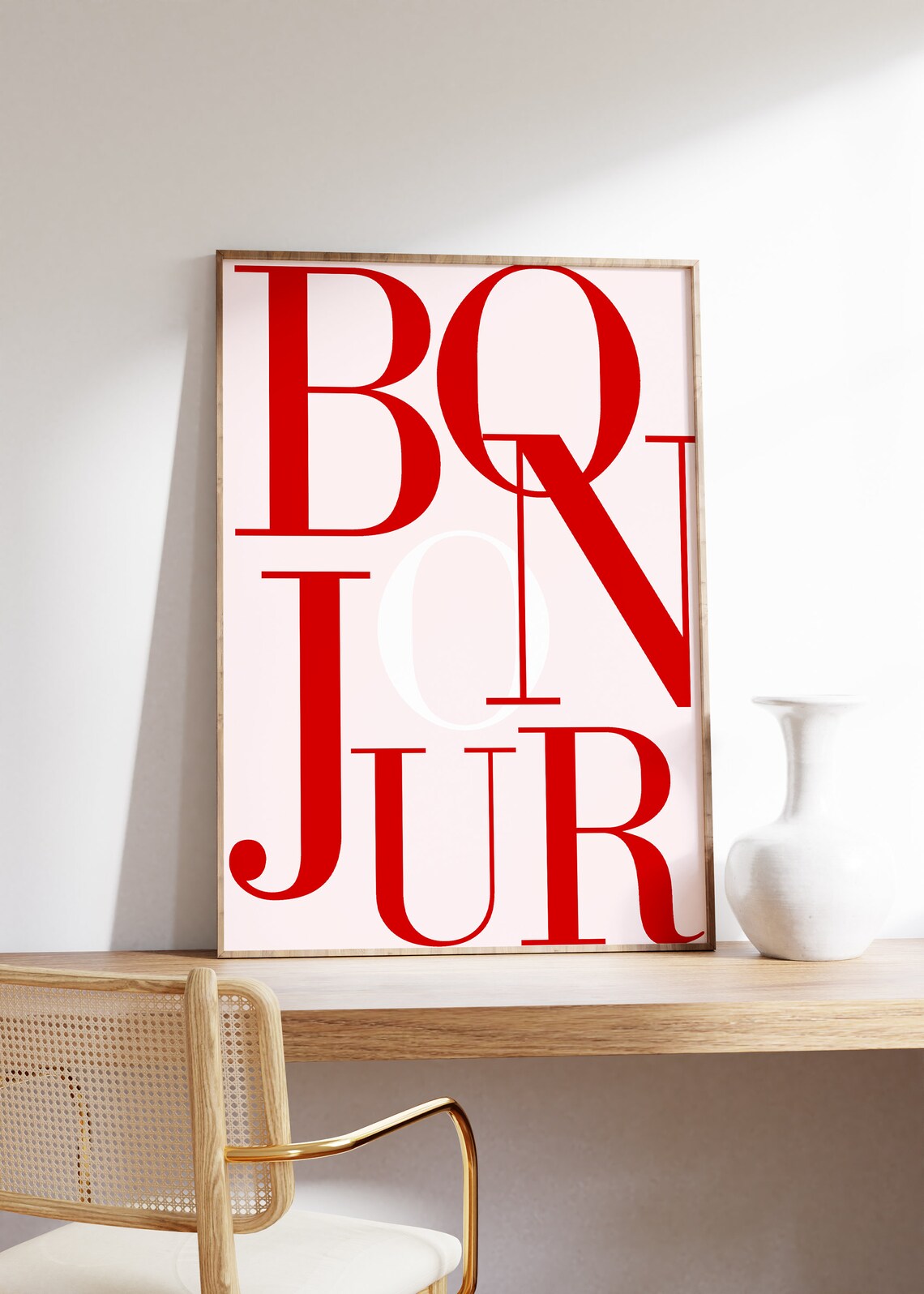 Bold Red Bonjour Typography Poster in Modern French Style Decor - Image 2