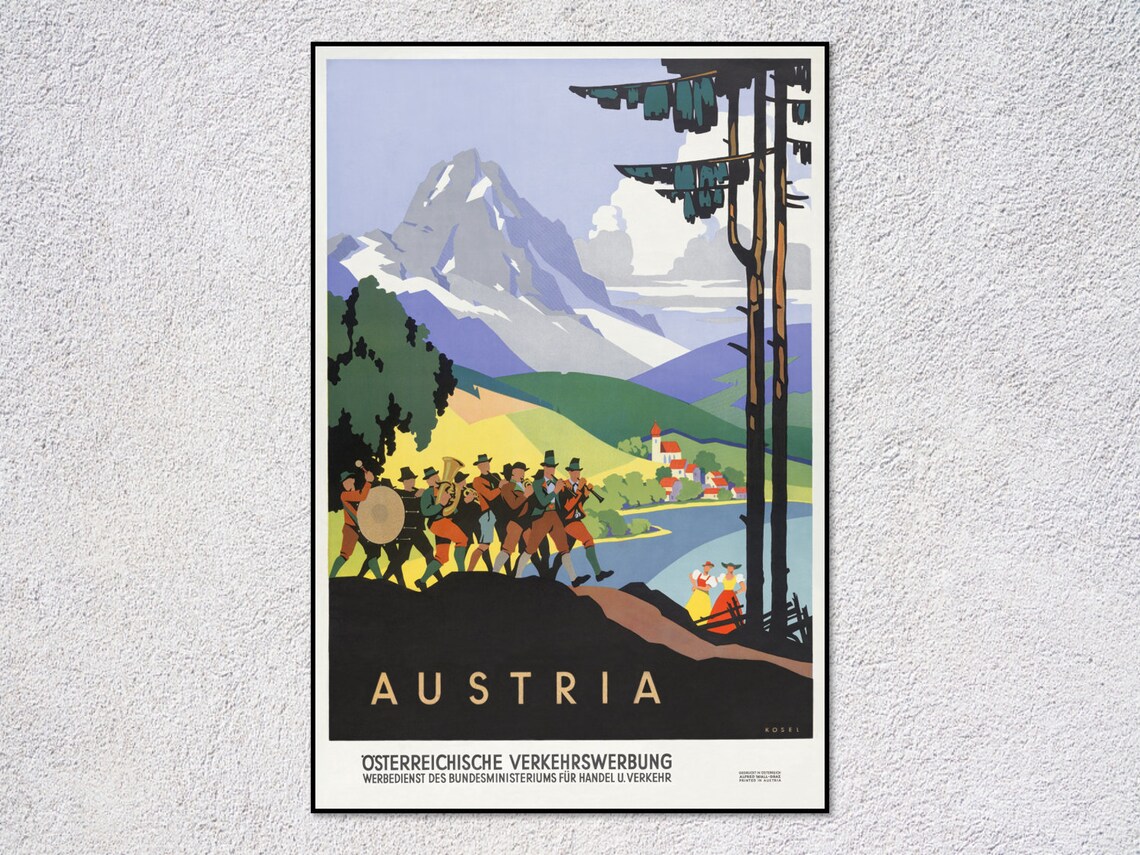 Vintage Austria Travel Poster, Austrian Alps Print