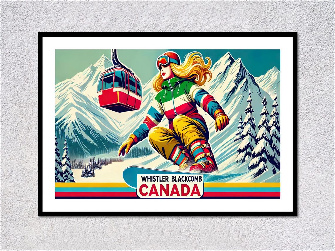 Whistler Blackcomb Ski Poster Canada Souvenir Print Ski Resort Wall Art Winter Sports Decor Mountain Landscape