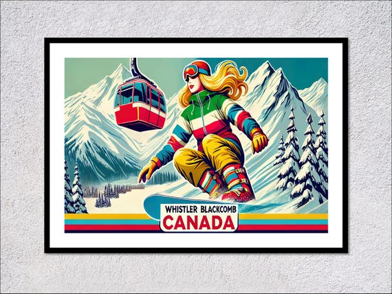 Whistler Blackcomb Ski Poster Canada Souvenir Print Ski Resort Wall Art Winter Sports Decor Mountain Landscape