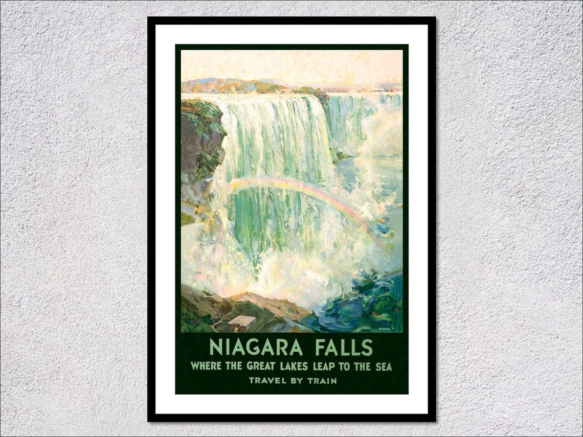 Niagara Falls Rainbow Vintage Train Travel Poster Classic Falls Print