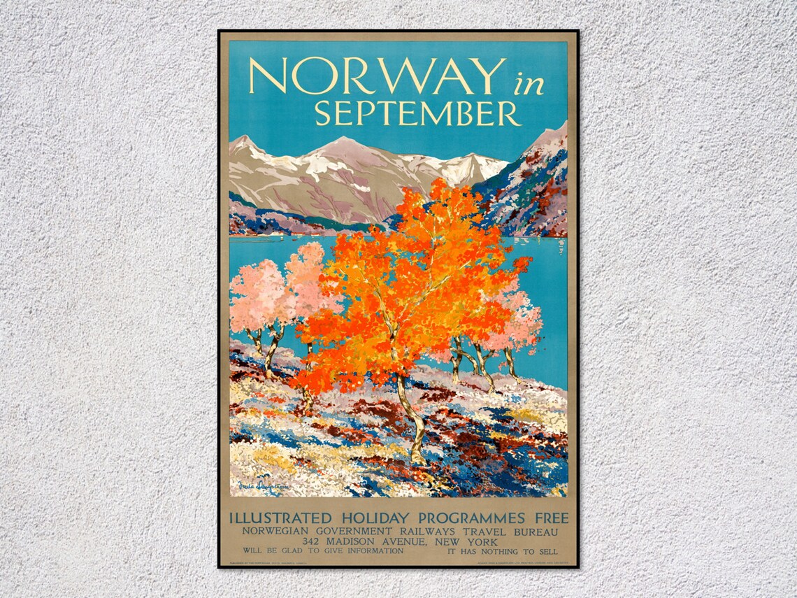 Norway Vintage Travel Poster, Retro Scandinavian Art Print