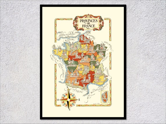 Provinces De France Vintage Map, Historical Regions Art Print
