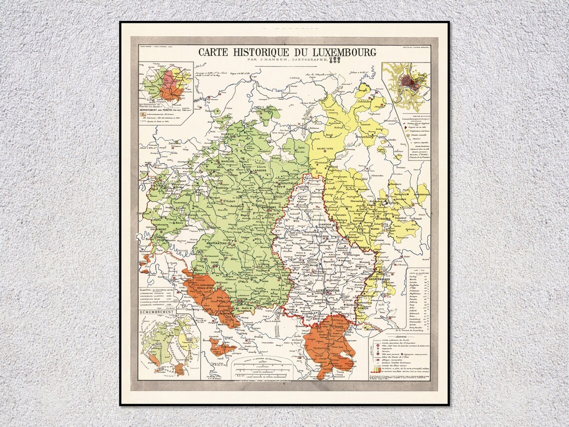 Map Of Luxembourg by Joseph Hansen, Historical Art Print