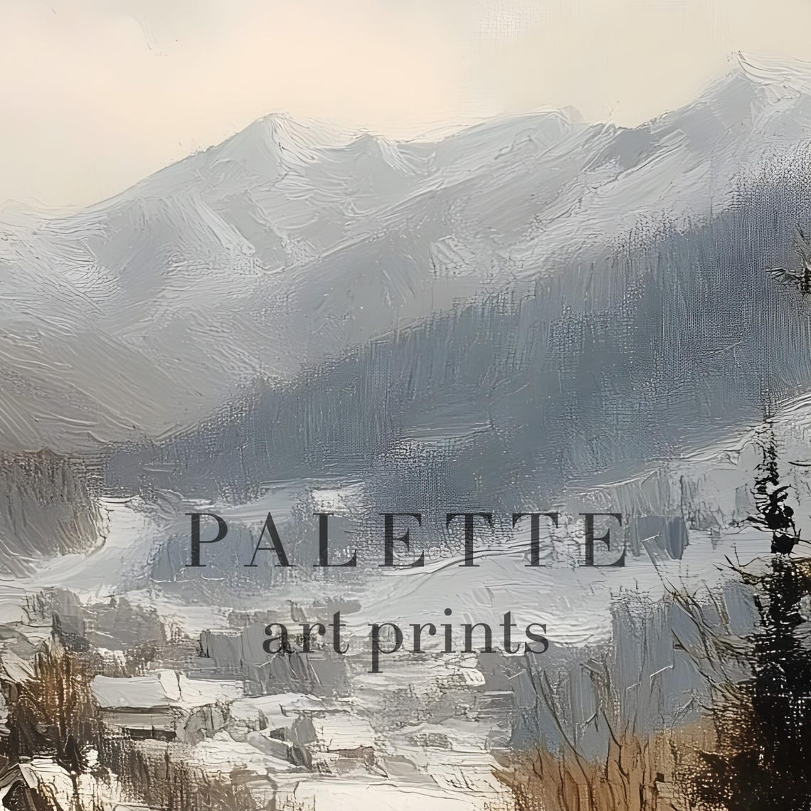 Quiet Snowy Hamlet Chimney Smoke Mountain Valley Scene Wall Art - Image 2