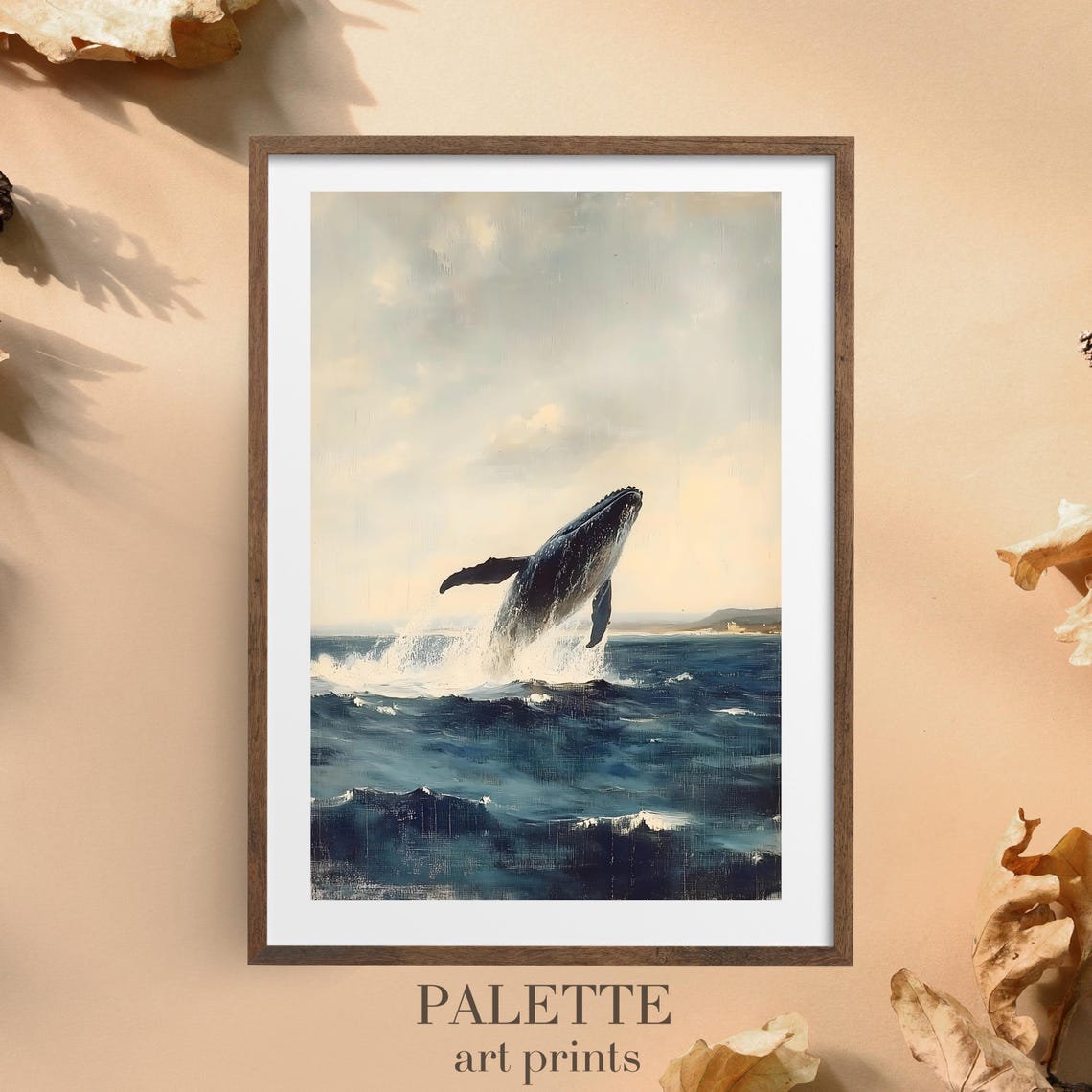 Humpback Whale Breaching Ocean Wave Coastal Marine Art Print - Image 3