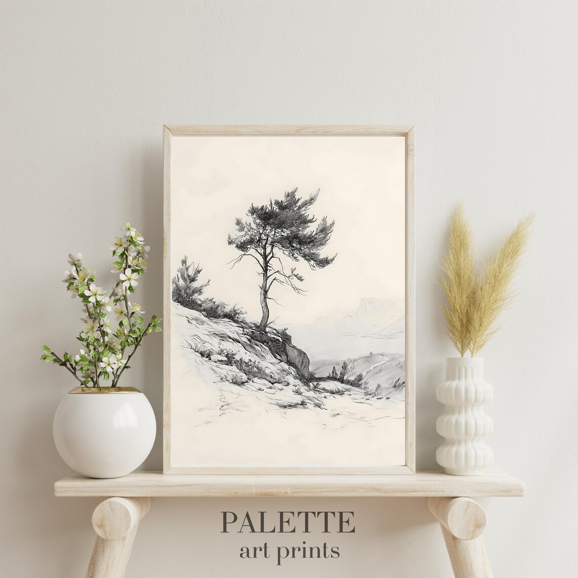 Tree On A Cliff, Minimalist Landscape Sketch - Image 3