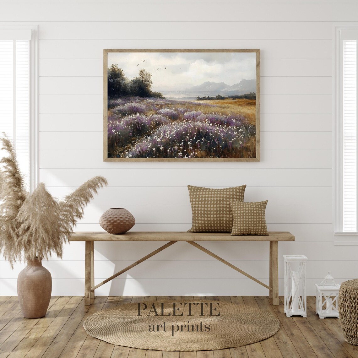Lavender Meadow Of Purple Wildflowers With Birds In The Sky Poster - Image 3