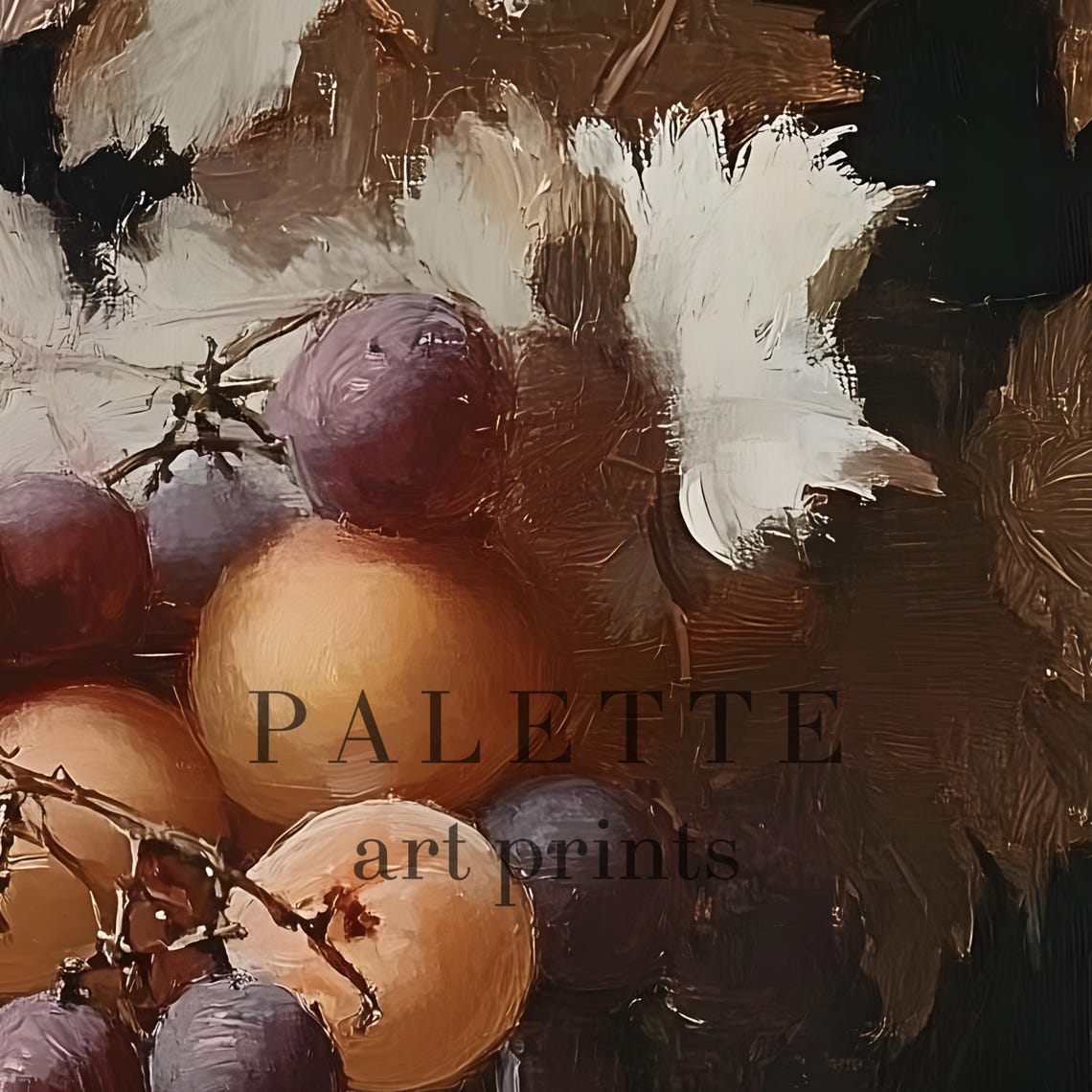Apricot Grape Silver Basket Vintage Fruit Still Life Art Print - Image 2