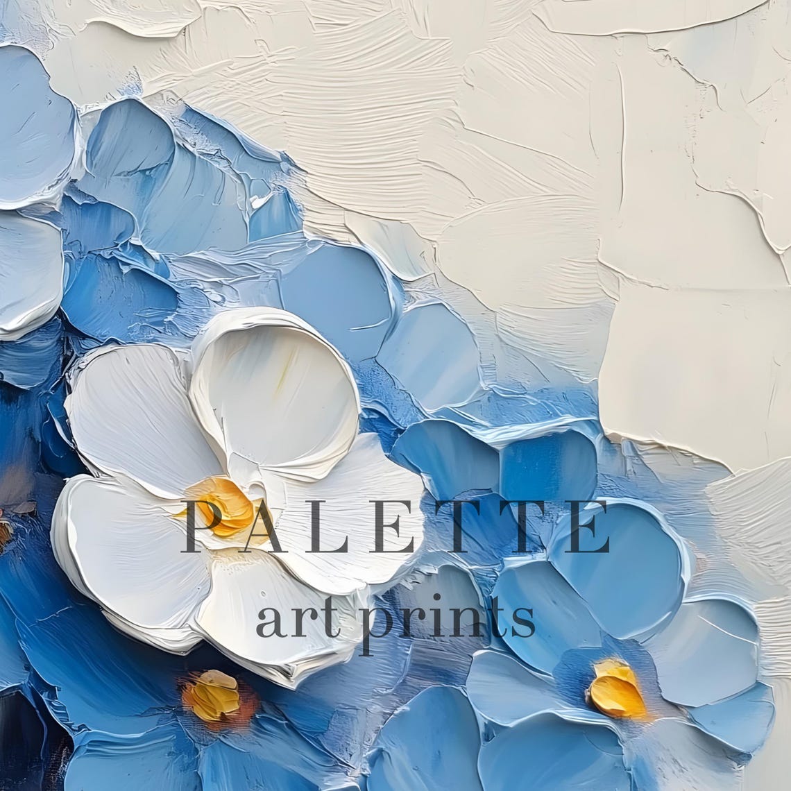 Blue Hydrangea Impasto Oil Painting Textured Floral Wall Decor Poster - Image 2