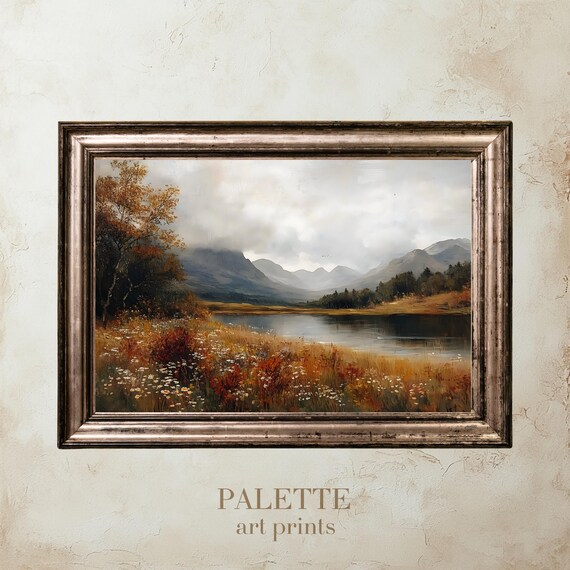 Mountain Lake Meadow Art Print Tranquil Landscape Painting Nature Wall Decor Aut004
