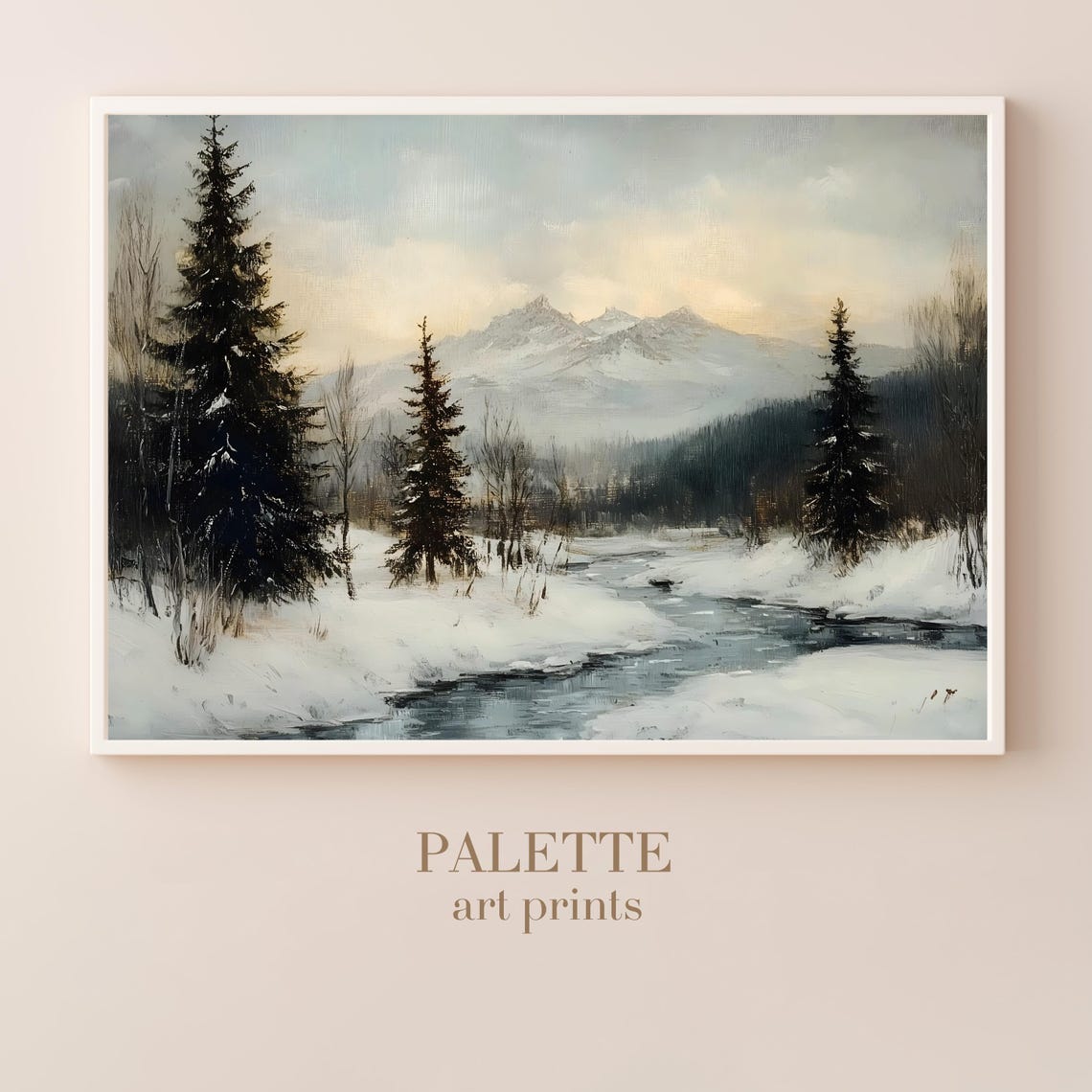 Winter Mountain Stream Winding Through Snowy Pine Forest Poster - Image 2