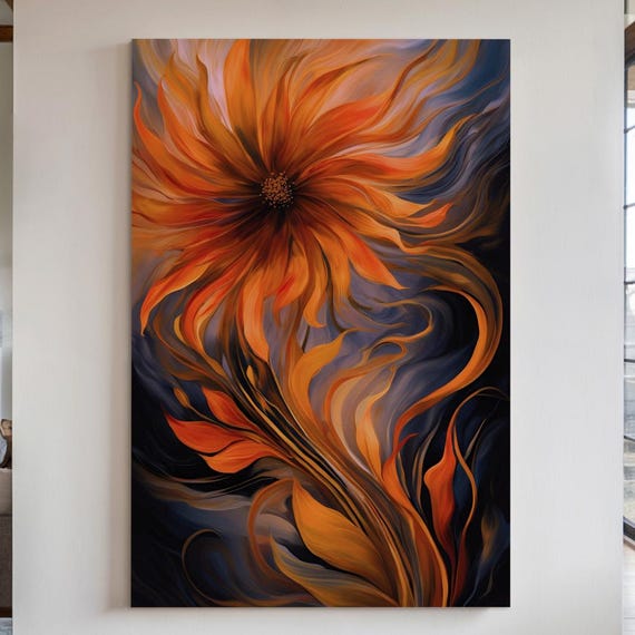 Fiery Flower Art Abstract Portrait Wall Canvas Print Or Poster 27