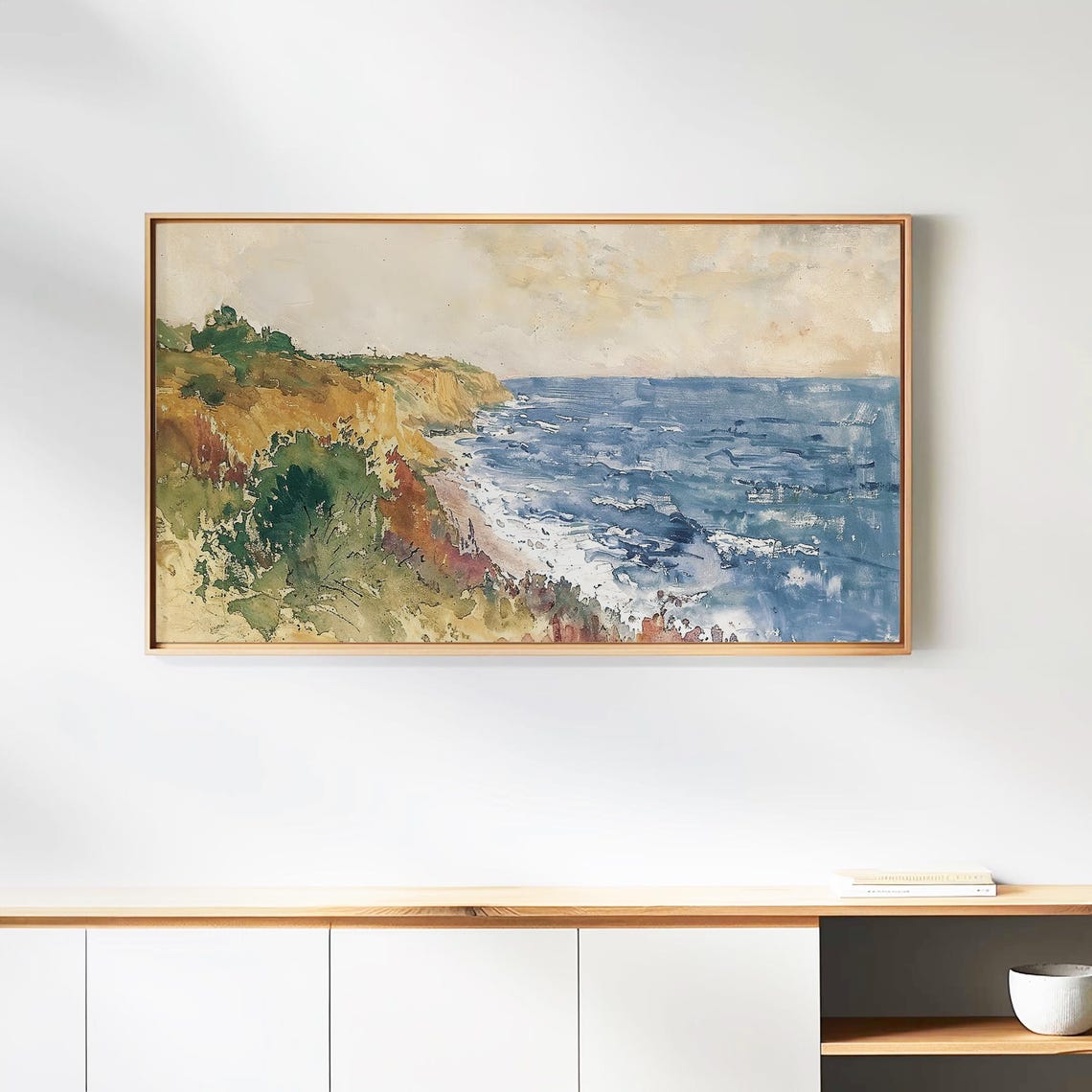 Autumn Coastal Cliffs Watercolor Golden Fall Ocean View Poster - Image 3