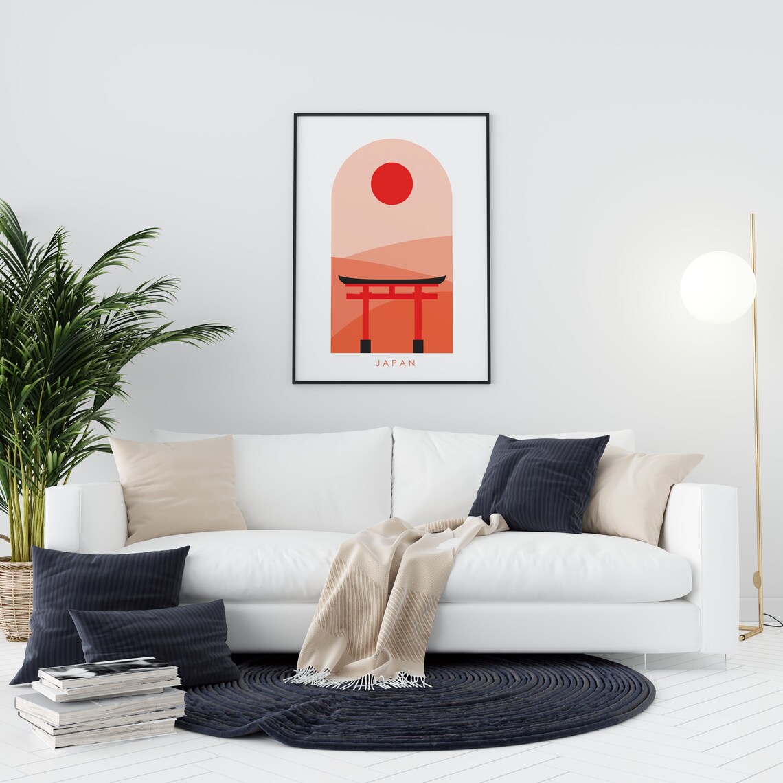 Japan Minimalist Arch Torii Gate Rising Sun Pink Hills Poster