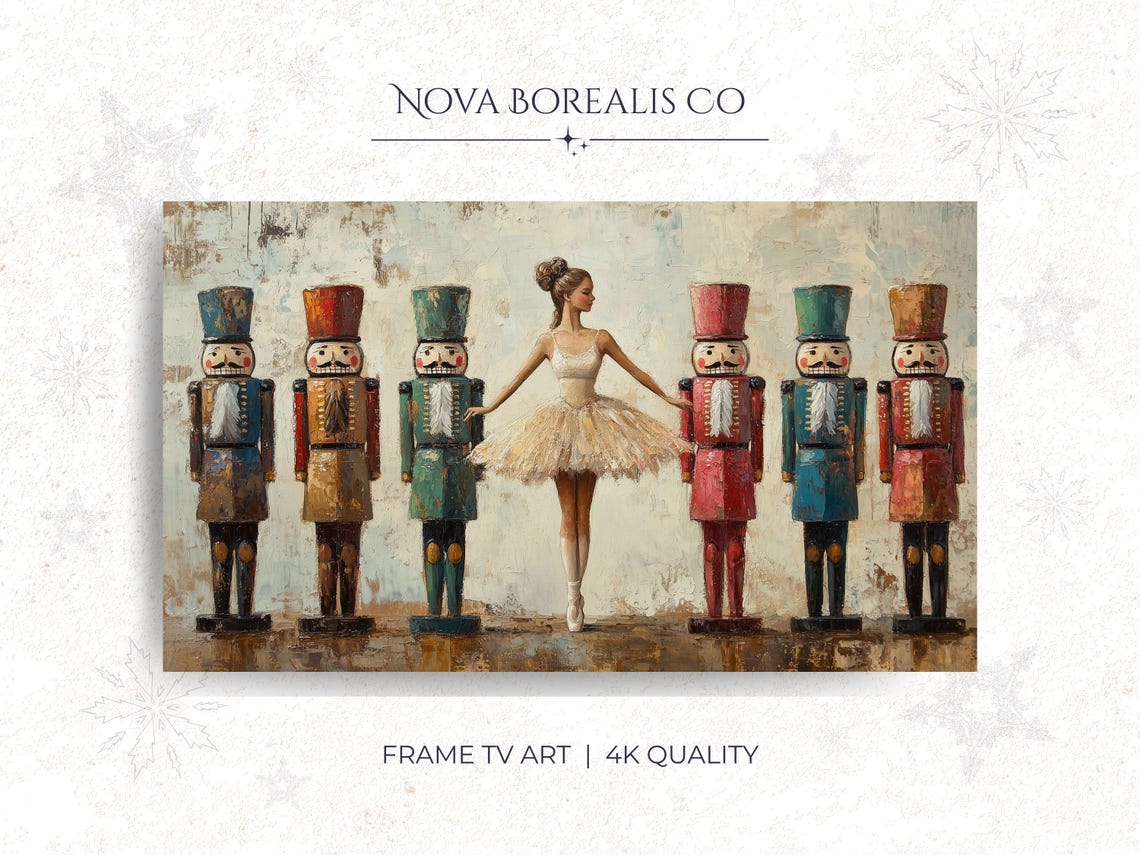 Vintage Nutcracker Ballerina Toy Soldiers Christmas Dance Art Poster