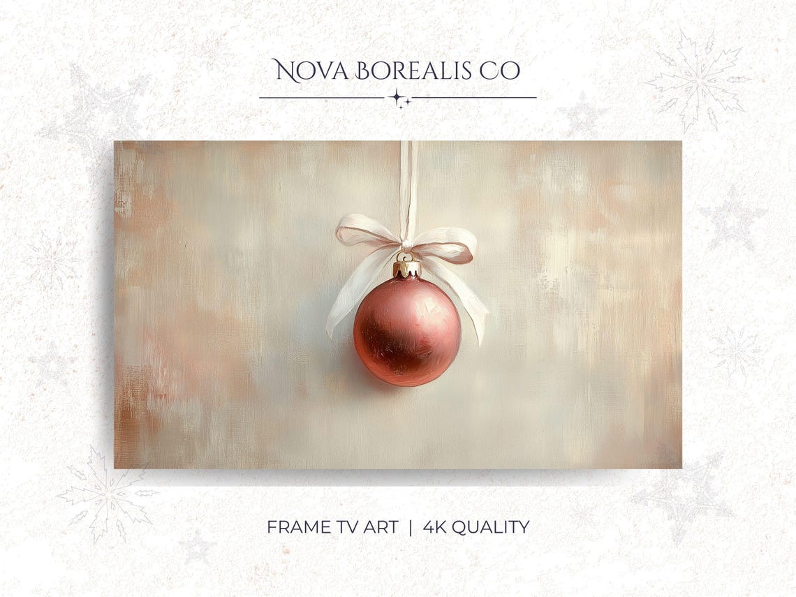 Vintage Rose Gold Christmas Bauble Ribbon Frame TV Art Poster