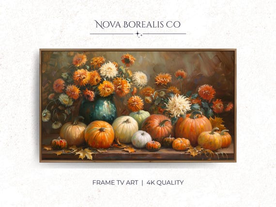Rustic Pumpkin Still Life Frame Tv Art Autumn Harvest Oil Painting Cozy Fall For Thanksgiving Decor Vintage Farmhouse Print 12