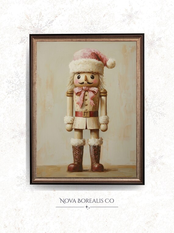 Vintage Nutcracker Soldier Santa Hat Rustic Christmas Poster