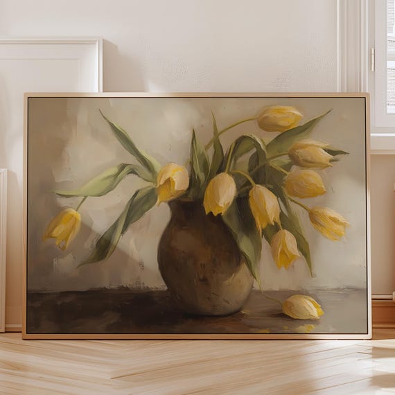 Yellow Tulip Vintage Floral Still Life Art Print