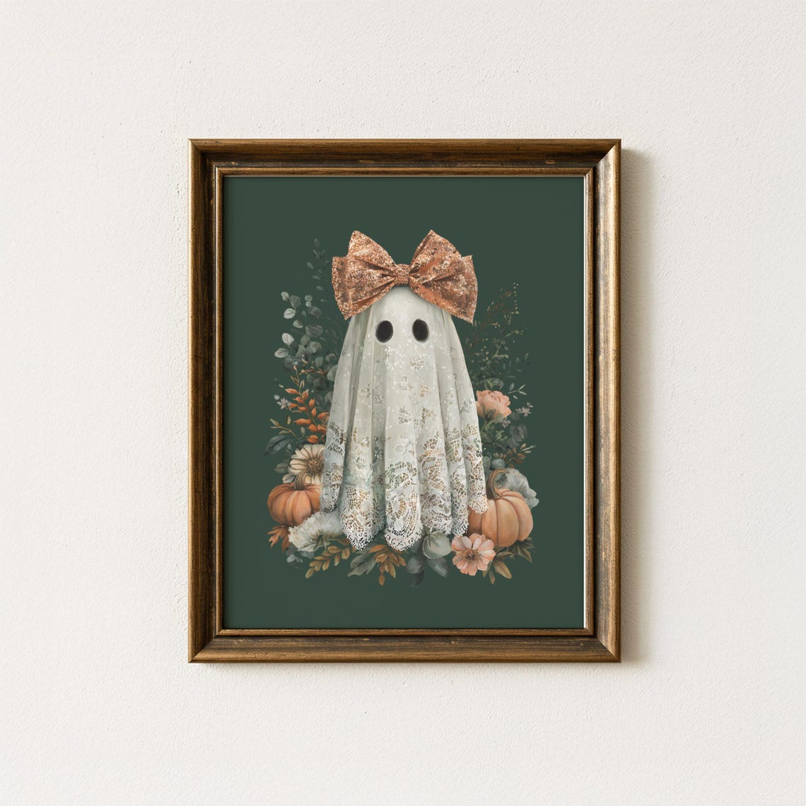 Cute Halloween Lace Ghost Glitter Bow Pumpkin Fall Decor Poster