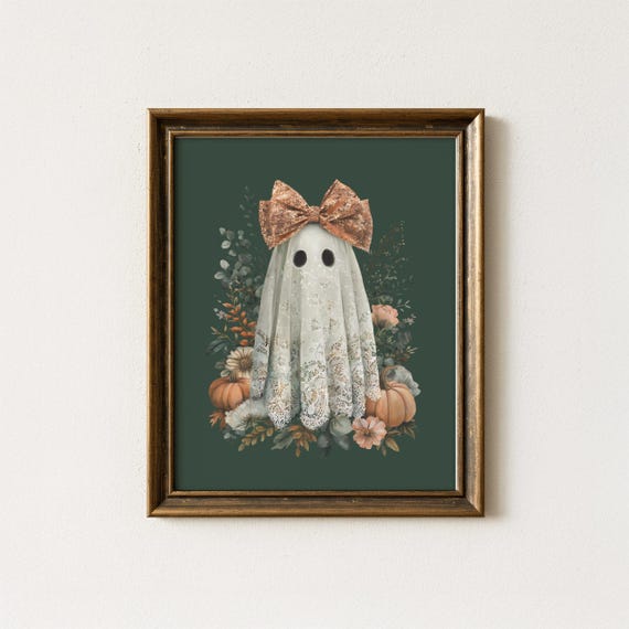 Halloween Wall Art With Glitter Bow Vintage Spooky Cute Fall Decor Rustic Farmhouse Print